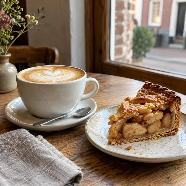 Koffie met een stuk gebak.