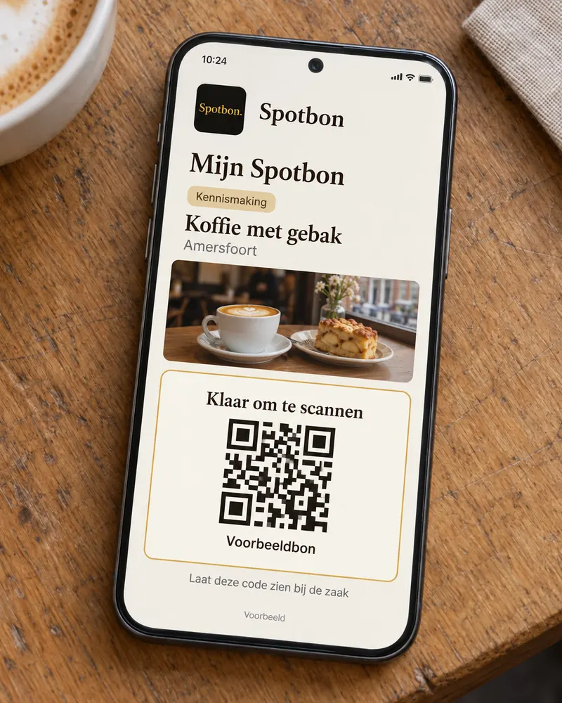 Voorbeeld: een Spotbon op je telefoon, klaar om te laten scannen.