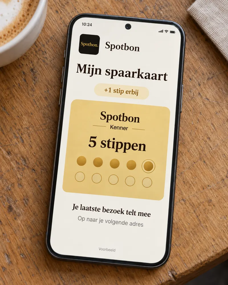 Voorbeeld: je Spotbon Spaarkaart met een nieuwe gouden stip.